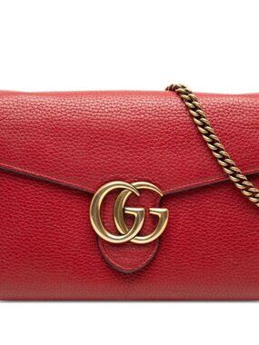 Gucci GG Marmont Crossbody Chain Shoulder Bag Logo Red Leather